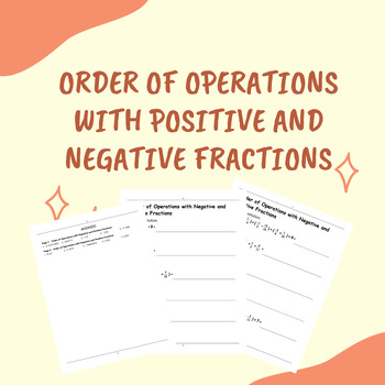 Preview of Fractions Worksheets: Math Practice with Negative & Positive Fractions