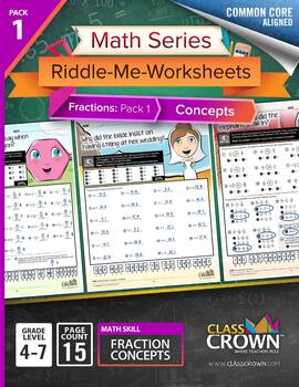 Preview of Fractions Worksheets - Math Riddles - Pack 1 Concepts 4th–7th - Common Core