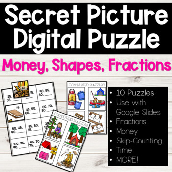 Preview of Fractions and Data SECRET PICTURE PUZZLES / Digital / Google / Remote Learning