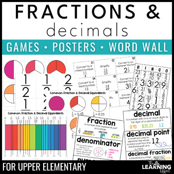Preview of Fractions and Decimals | Math Activities Games Posters Word Wall
