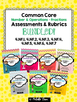 Preview of Fractions and Decimals Assessments & Rubrics BUNDLED! {4.NF.1 - 4.NF.7}