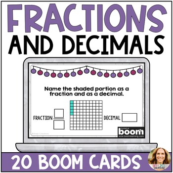 Preview of Fractions and Decimals in 10ths & 100ths Boom Cards - 4th Grade Math Review