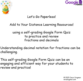 Preview of Fractions and Decimals Google Form Quiz