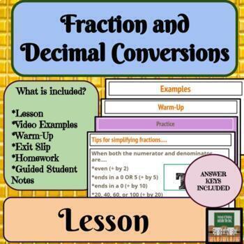 Preview of Fractions and Decimals Lesson Converting Fractions and Decimals
