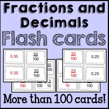 Preview of Fractions and Decimals Math Flash Cards Common Core 4th Grade