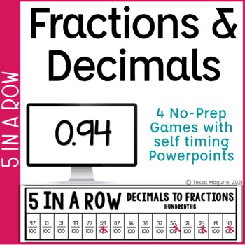 Preview of Fractions and Decimals Notation Games Fraction & Decimal Conversions 5 in a Row