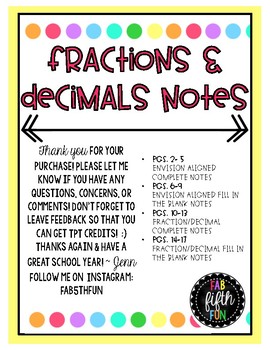 Preview of Fractions and Decimals Notes