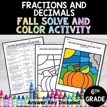 Fractions and Decimals Solve and Color Activity - Fall Theme | TPT