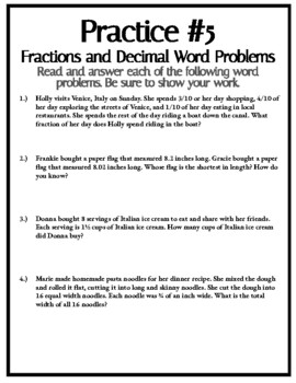 Fractions and Decimals Word Problems FREE by Fourth Generation Edu