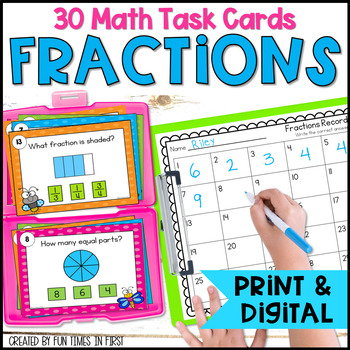 Preview of Fractions and Equal Parts Math Task Cards - Print and Digital Task Cards