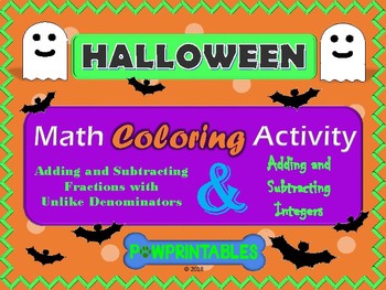 Preview of Fractions and Integers - Halloween Math Coloring Pictures- 2 Activities