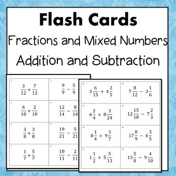 Preview of Fractions and Mixed Numbers Adding and Subtracting Flash Cards 5.NF.1