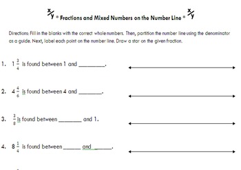 Preview of Fractions and Mixed Numbers on a Number Line: Where Do They Fall?