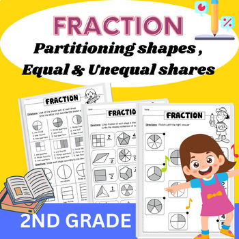 Preview of Identify Fractions and Partitioning Shapes/ Equal Shares / 2nd grade worksheets