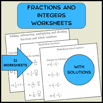 Preview of Fractions and integers worksheets