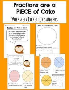 Preview of Fractions are a PIECE of cake Worksheet Packet