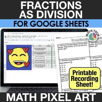 Preview of Fractions as Division 5th Grade Digital Math Pixel Art Center Review 5.NF.3