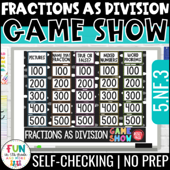 Preview of Fractions as Division Game Show 5th Grade Test Prep Math Review Game | 5.NF.3