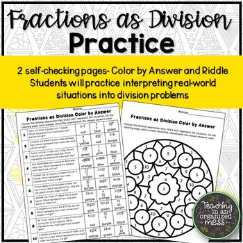 Preview of Fractions as Division Practice-Color by Answer and Riddle