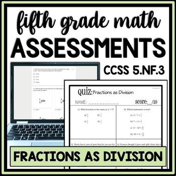 Preview of Fractions as Division Quiz, 5th Grade Word Problems Review Assessment, Test