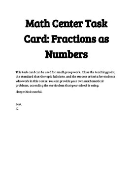 Preview of Fractions as Numbers Task Card