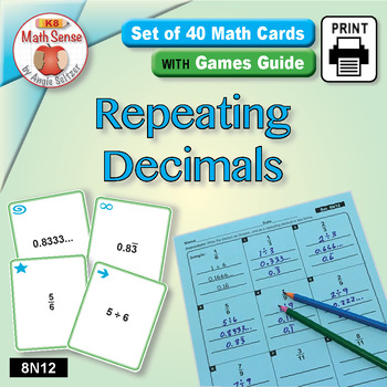 Preview of Fractions as Repeating Decimals: Math Sense Card Games & 4-Way Matching  8N12
