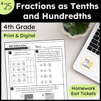 Preview of Fractions to Tenths and Hundredths Worksheet Lesson 25 iReady Math Exit Tickets