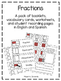 Fractions booklet and vocabulary (Librito y vocabulario de