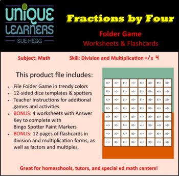Preview of Division by 4 Game, Worksheets, Flashcards