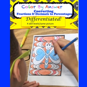 Preview of Fractions, decimals, percentages Worksheet - Differentiated Coloring Fun Pages