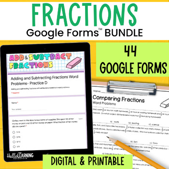 Preview of Fractions Practice, Review & Assessment for Google Forms™ 4th and 5th Grade