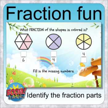 Preview of Fraction fun (42 BOOM CARDS digital distance learning deck - learn fractions)