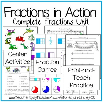 Preview of Fractions in Action Complete Fractions Unit 3rd Grade