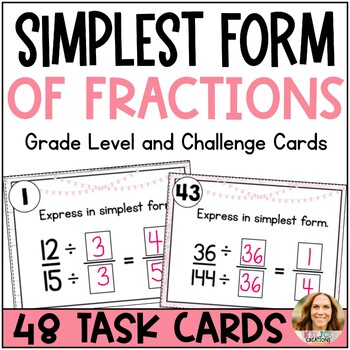 Preview of Fractions in Simplest Form Differentiated Task Cards - 4th and 5th Grade Math