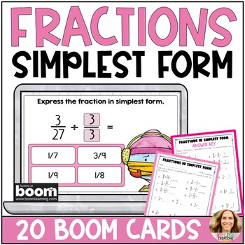 Preview of Fractions in Simplest Form Winter Boom Cards and Printable Worksheet - 4th Grade