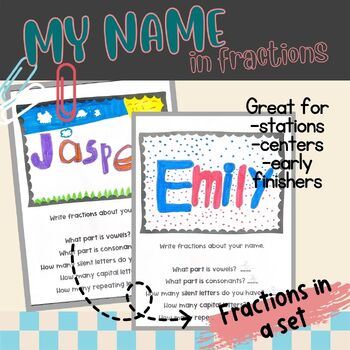 Preview of Fractions in a set craft art name letter activity