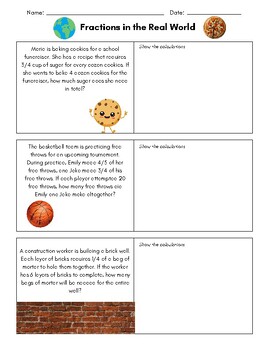 Preview of Fractions in the Real World 3 Worksheets with Answer Keys