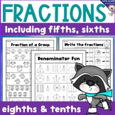 Fractions including fifth, sixth, eighth and tenth workshe