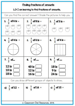 fractions of shapes amounts worksheets by classroom owl resources