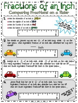 Preview of Fractions of an Inch: Finding and Comparing Fractions on a Ruler