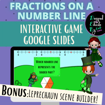 Preview of Fractions on A Number Line INTERACTIVE Game + Leprechaun Scene Builder