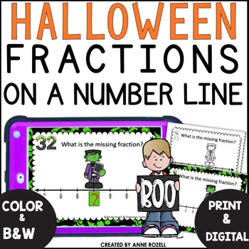 Preview of Halloween Fractions on Number Lines Task Cards