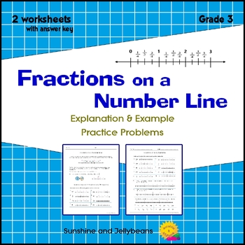 Preview of Fractions on a Number Line - 2 worksheets with Explanation & Example - Grade 3