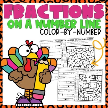 Preview of Fractions on a Number Line Color By Number l Thanksgiving Themed