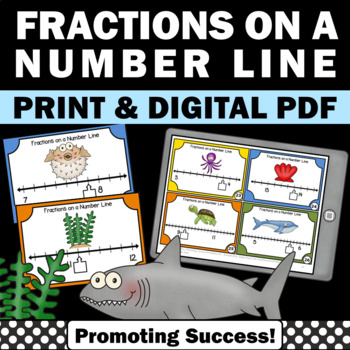 Preview of Fractions on a Number Line Game SCOOT Math Task Cards 3rd Grade Centers Digital