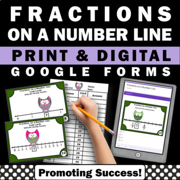 Preview of Fractions on a Number Line Game Task Cards Google FORMS Digital Resource