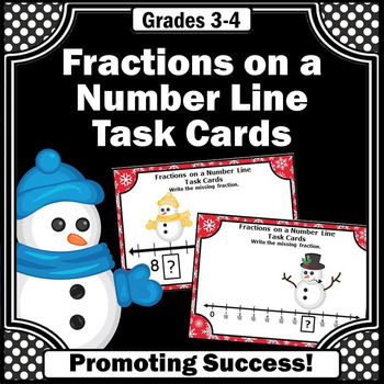Preview of Fractions on a Number Line Games Task Cards Winter Math Activities Snowmen