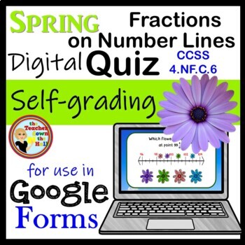 Preview of Fractions on a Number Line Google Form Quiz Spring Themed