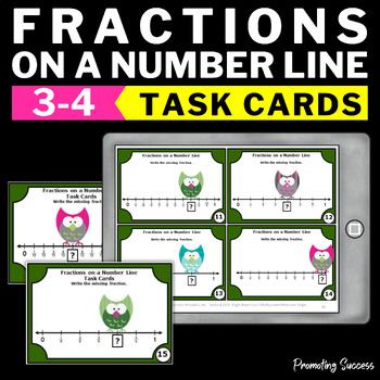 Preview of Fractions on a Number Line Task Cards Games Fraction SCOOT Review Practice 3rd
