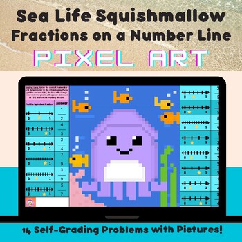 Preview of Fractions on a Number Line | Sea Life Summer Mystery Pixel Art